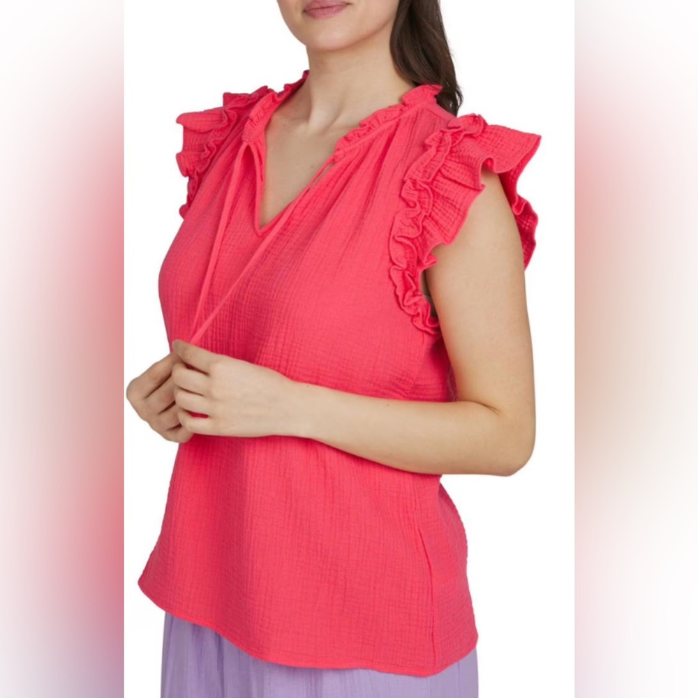 Chaps 100% Cotton Flutter Sleeve Top